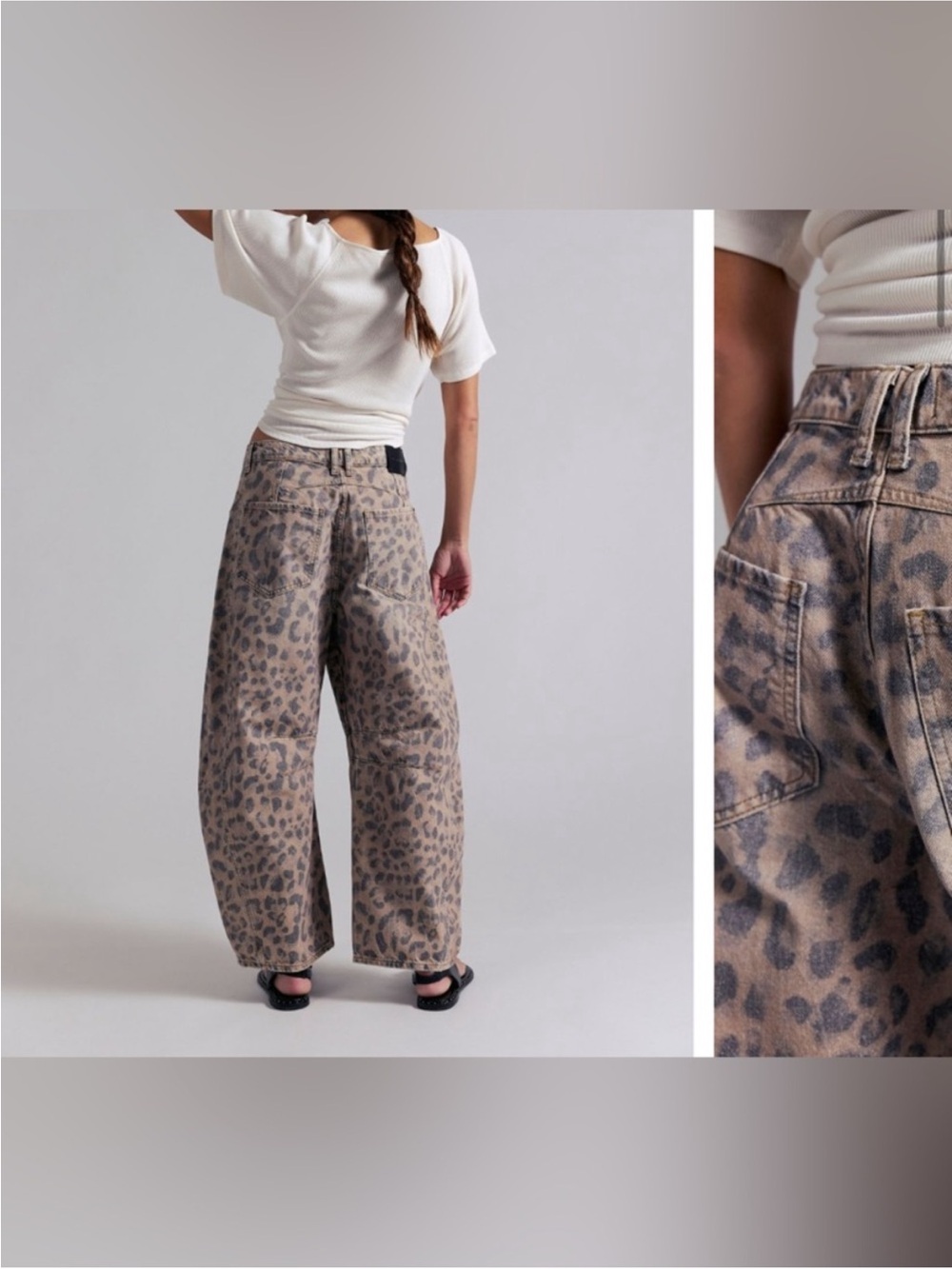 NWOT Free People We The Free Good Luck Printed Barrel Jeans - brown sugar - 28 - Picture 4 of 12